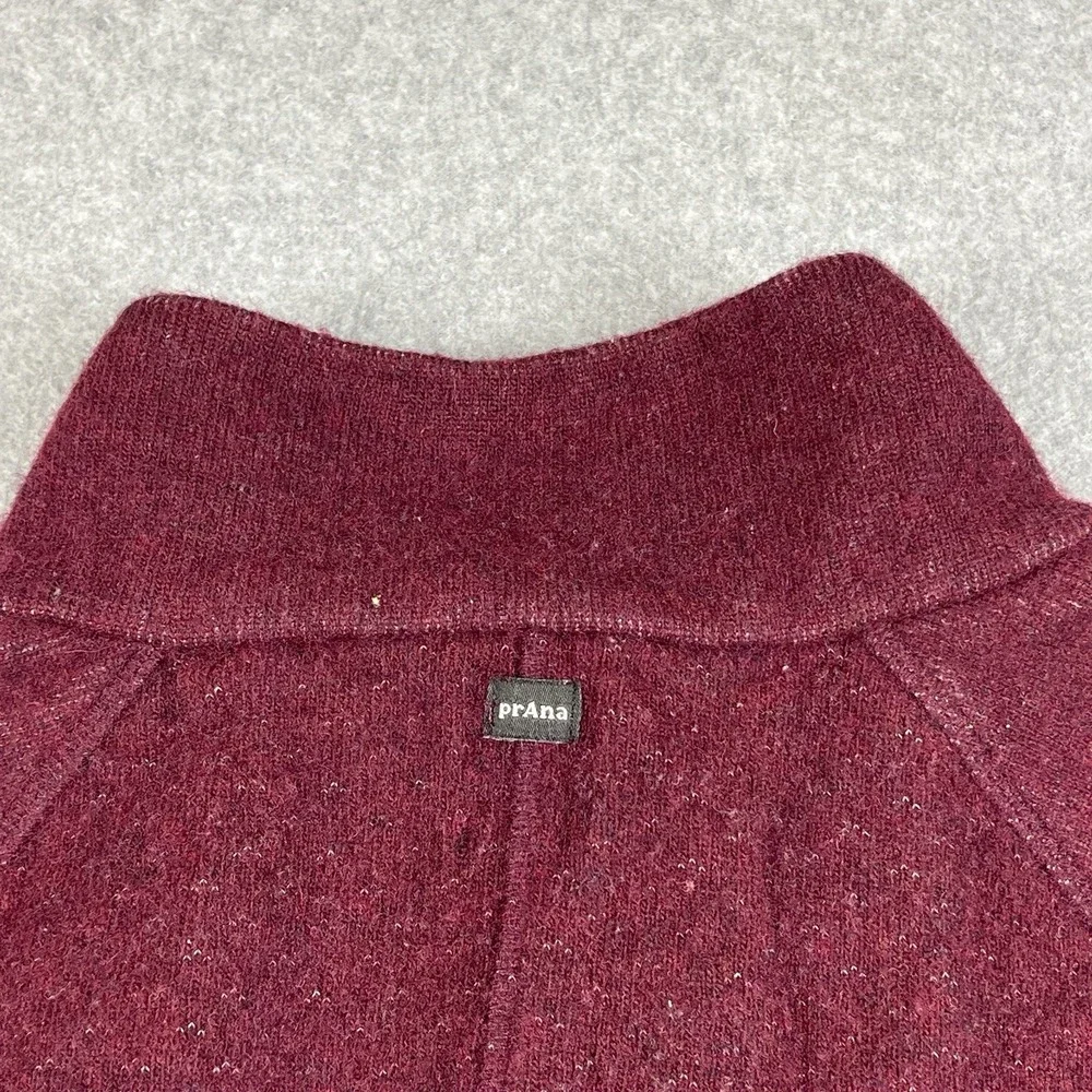 PrAna Pullover Sweater Men Large Maroon Wool Blend 1/4 Button Up Speckled